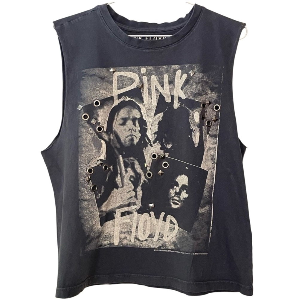 Pink Floyd Charcoal  Diatressed Cropped Sleeveless T-shirt Large Metal Accents